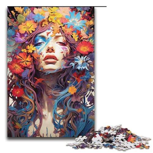 Puzzle für Erwachsene 1000 Teile farbige Blumenfrau Holzpuzzle für Kinder Lernspiel 1000 Teile (38 x 26 cm) von ouynngjing