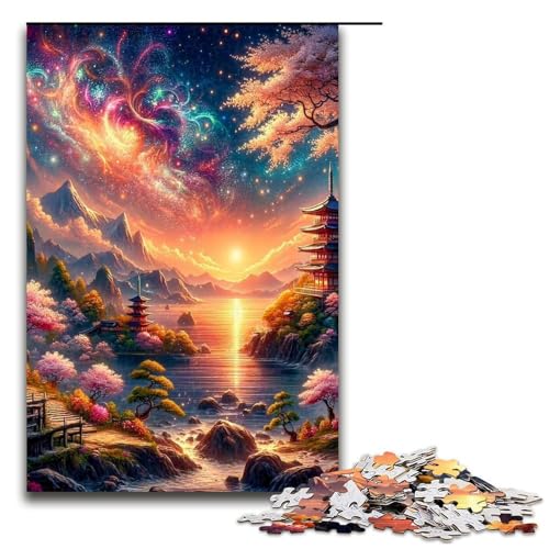 Puzzle für Erwachsene 1000 Teile japanische Landschaft Holzpuzzle für Kinder Lernspiel 1000 Teile (75 x 50 cm) von ouynngjing