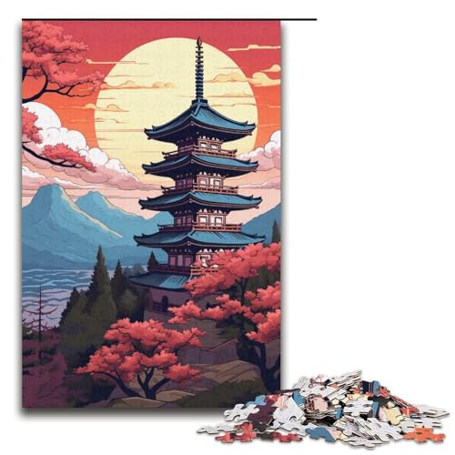 Puzzle für Erwachsene 1000 Teile japanische Tempel Holzpuzzle Lernspiel Herausforderungsspielzeug 1000 Teile (38 x 26 cm) von ouynngjing