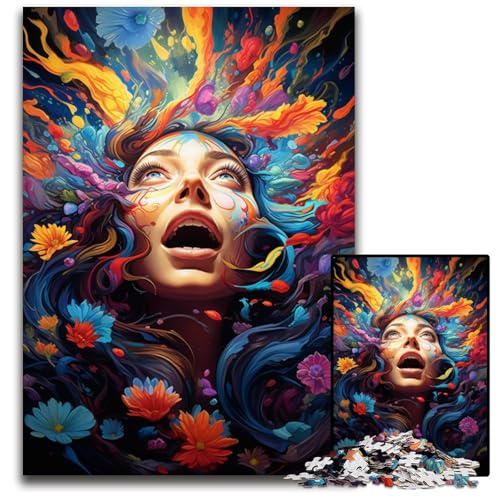 Puzzle für Erwachsene 1000 Teile psychedelische Farbkunst Frau Holzpuzzle anspruchsvolles Denkspiel für Teenager Familienspaß interaktives Spiel 1000 Teile (75x50cm) von ouynngjing