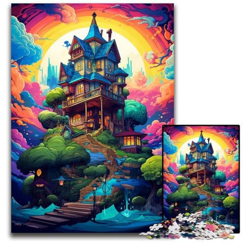 Puzzle für Erwachsene 1000 Teile psychedelische Hütte im Himmel Holzpuzzle anspruchsvolles Denkspiel für Teenager unterhaltsames interaktives Spiel für die ganze Familie 1000 Teile (75x50cm) von ouynngjing