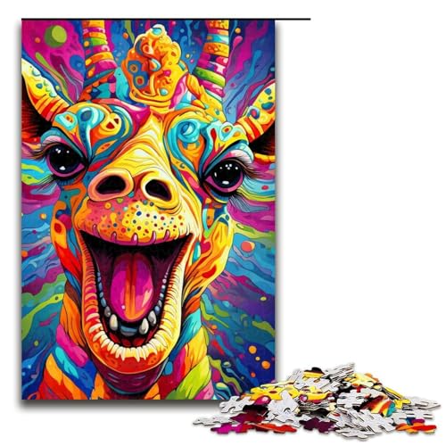 Puzzle für Erwachsene 1000 Teile psychedelische Kunst Giraffe Holzpuzzle Lernspiel Herausforderungsspielzeug 1000 Teile (75 x 50 cm) von ouynngjing