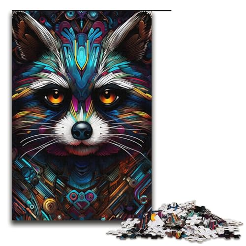 Puzzle für Erwachsene 1000 Teile psychedelische TierWaschbärFamilie Holzpuzzle Lernspiel Herausforderungsspielzeug 1000 Teile (38 x 26 cm) von ouynngjing