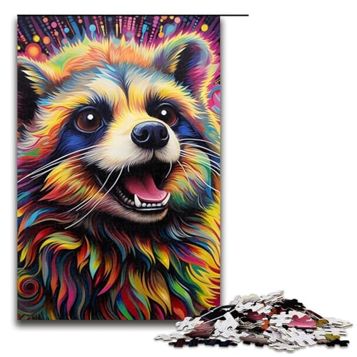 Puzzle für Erwachsene 1000 Teile psychedelische TierWaschbärFamilie Holzpuzzle Lernspiel Herausforderungsspielzeug 1000 Teile (75 x 50 cm) von ouynngjing