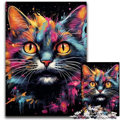 Puzzle für Erwachsene 1000 Teile psychedelisches Kunstkätzchen Papierpuzzle anspruchsvolles Denkspiel für Teenager Familienspaß interaktives Spiel 1000 Teile (38x26cm) von ouynngjing