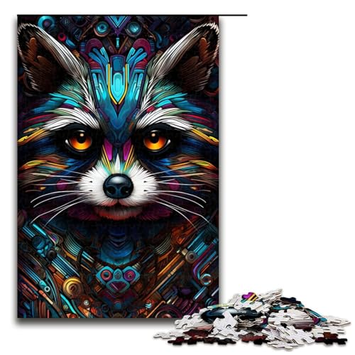 Puzzle für Erwachsene 1000 Teile psychedelisches TierWaschbärMuster Zusammenbau hilft dem Gehirn süchtig machendes Spielzeug zur Förderung der Geduld 1000 Teile (75 x 50 cm) von ouynngjing