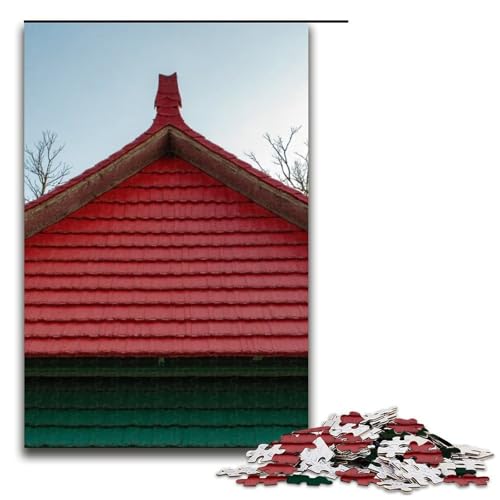 Puzzle für Erwachsene 1000 Teile rotes Dach und grüne Fliesen Holzpuzzle für Kinder Lernspiel 1000 Teile (75 x 50 cm) von ouynngjing