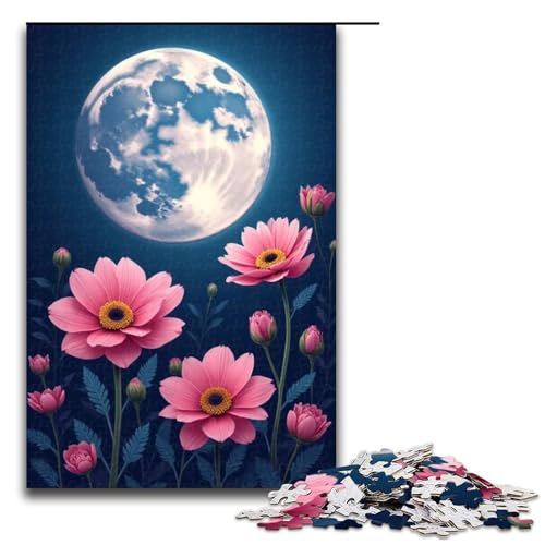Puzzle für Erwachsene 1000 Teile schöne Blumen und Vollmond Puzzlespiel lustiges Spielzeug 1000 Teile (75 x 50 cm) von ouynngjing