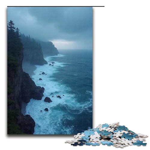 Puzzle für Erwachsene 1000 Teile starker Regen an der Küste Holzpuzzle für Kinder Lernspiel 1000 Teile (75 x 50 cm) von ouynngjing
