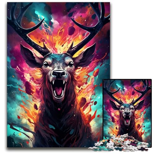 Puzzle für Erwachsene 1000 Teile verängstigter Elch Holzpuzzle perfekt als Geburtstags Weihnachts und HalloweenGeschenk 1000 Teile (38 x 26 cm) von ouynngjing