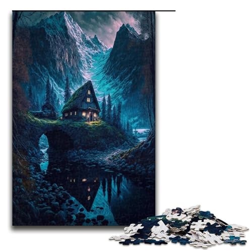 Puzzle für Erwachsene 1000 Teile verschneite Berghütte Familien Holzpuzzle Lernspiel Herausforderungsspielzeug 1000 Teile (75 x 50 cm) von ouynngjing