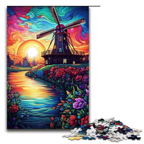 Puzzle für Erwachsene 1000 Teile wunderschöne Windmühlenstadt Lernspiele für Zuhause DIYSpielzeug tolles Geschenk für Spiele 1000 Teile (75 x 50 cm) von ouynngjing