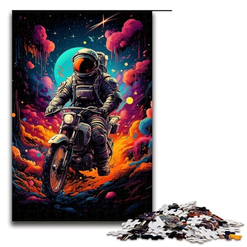 Puzzle für Erwachsene Astronaut auf Motorrad 1000 Teile Holzpuzzle für Erwachsene und Kinder ab 12 Jahren Lernspielzeug 1000 Teile (75 x 50 cm) von ouynngjing