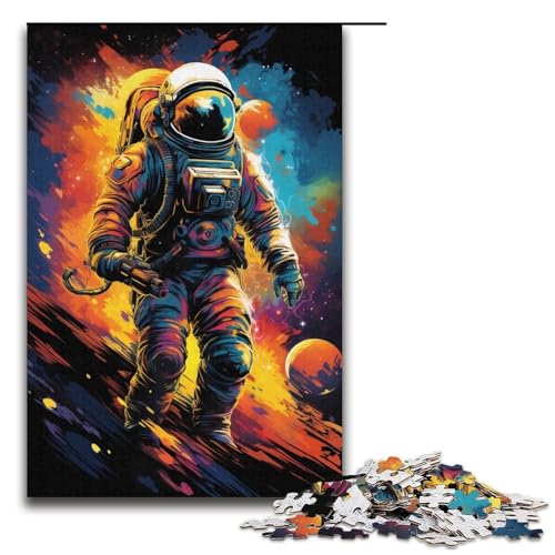 Puzzle für Erwachsene Astronauten Spielen im farbenfrohen Weltraum 1000 Teile Holzpuzzle für Kinder ab 12 Jahren anspruchsvolles Spiel 1000 Teile (38 x 26 cm) von ouynngjing
