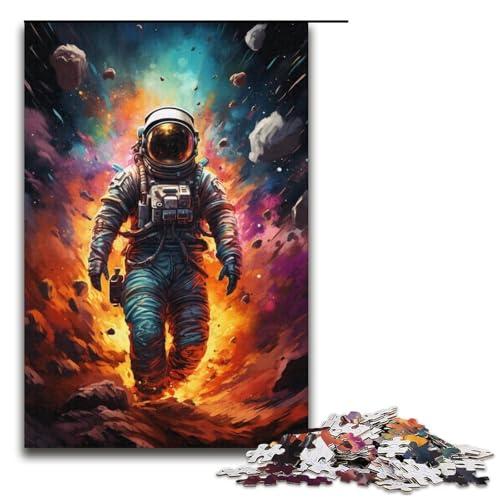 Puzzle für Erwachsene Astronauten Spielen im farbenfrohen Weltraum 1000-teiliges Holzpuzzle für Kinder ab 12 Jahren Lernspielzeug 1000 Teile (38 x 26 cm) von ouynngjing