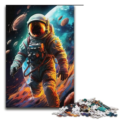 Puzzle für Erwachsene Astronauten Spielen im farbenfrohen Weltraum 1000teiliges Holzpuzzle für Familienspiele 1000 Teile (38 x 26 cm) von ouynngjing