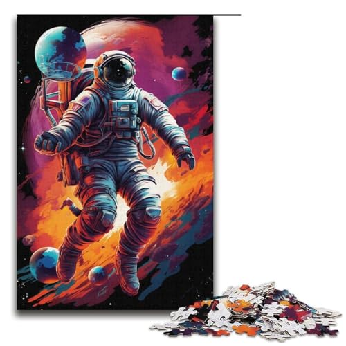 Puzzle für Erwachsene Astronauten Spielen im farbenfrohen Weltraum 1000teiliges Holzpuzzle für Familienspiele 1000 Teile (38 x 26 cm) von ouynngjing
