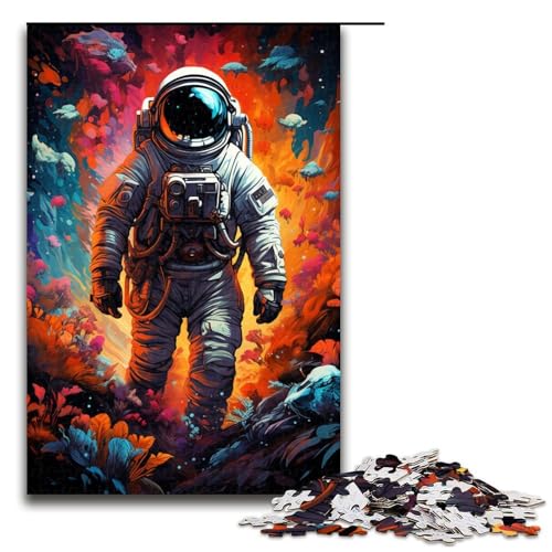 Puzzle für Erwachsene Astronauten Spielen im farbenfrohen Weltraum 1000teiliges Holzpuzzle für Familienspiele 1000 Teile (75 x 50 cm) von ouynngjing