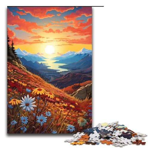 Puzzle für Erwachsene Berglandschaft mit Wildblumen 1000teiliges Holzpuzzle für Erwachsene und Kinder ab 12 Jahren 1000 Teile (75 x 50 cm) von ouynngjing