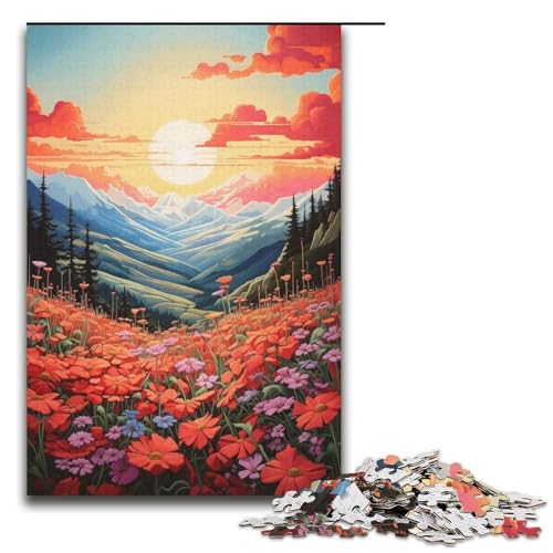 Puzzle für Erwachsene Berglandschaft mit Wildblumen 1000teiliges Holzpuzzle für Kinder ab 12 Jahren Lernspielzeug 1000 Teile (38 x 26 cm) von ouynngjing