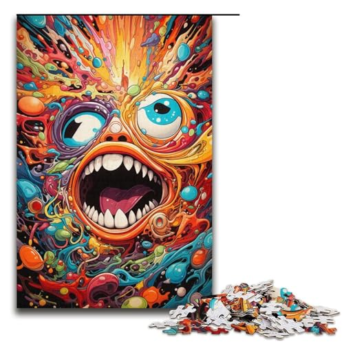 Puzzle für Erwachsene Bizarre Bunte Monster 1000-teiliges Holzpuzzle für Erwachsene und Kinder ab 12 Jahren 1000 Teile (38 x 26 cm) von ouynngjing