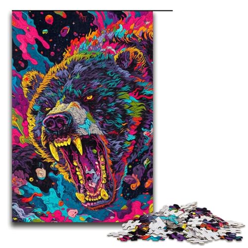 Puzzle für Erwachsene Bizarrer wütender Bär 1000-teiliges Holzpuzzle für Kinder ab 12 Jahren Lernspielzeug 1000 Teile (75 x 50 cm) von ouynngjing
