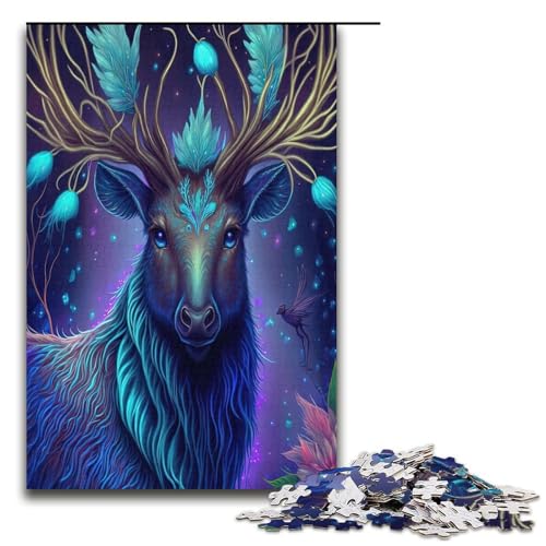 Puzzle für Erwachsene Blumenhirsch 1000 Teile Holzpuzzle für Erwachsene und Kinder ab 12 Jahren 1000 Teile (38 x 26 cm) von ouynngjing