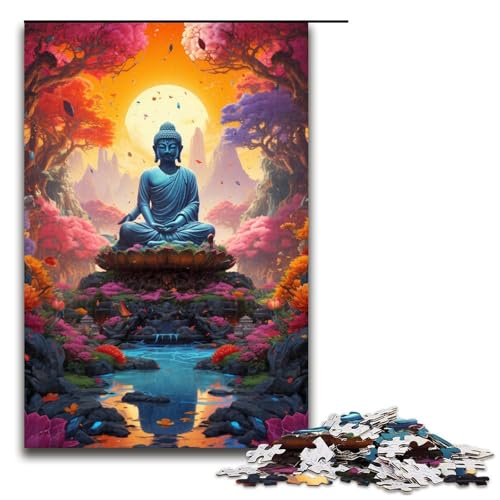 Puzzle für Erwachsene Buddhas farbenfrohes psychedelisches 1000-teiliges Holzpuzzle für Kinder ab 12 Jahren Lernspielzeug 1000 Teile (75 x 50 cm) von ouynngjing