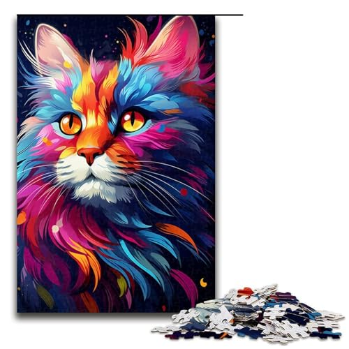 Puzzle für Erwachsene Bunte Fantasiekatze 1000 Teile Holzpuzzle für Kinder ab 12 Jahren Heimdekoration 1000 Teile (75 x 50 cm) von ouynngjing