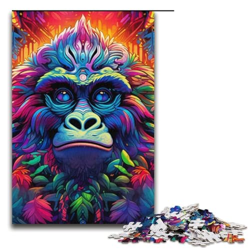 Puzzle für Erwachsene Bunte Gorillas 1000teiliges Holzpuzzle für Erwachsene und Kinder ab 12 Jahren 1000 Teile (38 x 26 cm) von ouynngjing