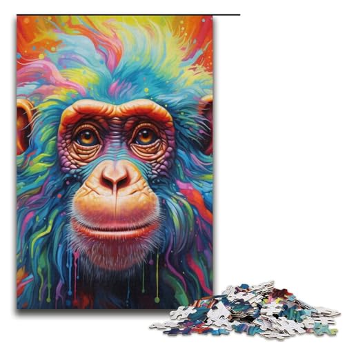 Puzzle für Erwachsene Bunte Gorillas 1000teiliges Holzpuzzle für Kinder ab 12 Jahren Lernspielzeug 1000 Teile (38 x 26 cm) von ouynngjing