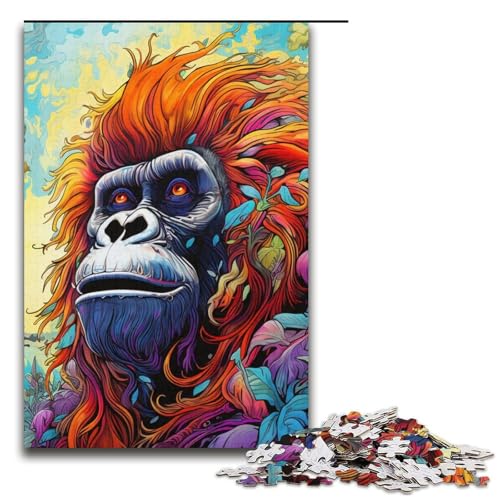 Puzzle für Erwachsene Bunte Gorillas 1000teiliges Holzpuzzle für Kinder ab 12 Jahren Lernspielzeug 1000 Teile (38 x 26 cm) von ouynngjing