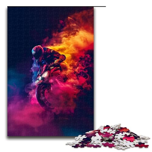 Puzzle für Erwachsene Bunte Motorräder 1000 Teile Holzpuzzle für Erwachsene und Kinder ab 12 Jahren Lernspielzeug 1000 Teile (75 x 50 cm) von ouynngjing
