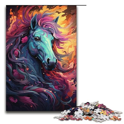 Puzzle für Erwachsene Bunte Pferde auf dem Planeten 1000 Teile Holzpuzzle für Kinder ab 12 Jahren anspruchsvolles Spiel 1000 Teile (38 x 26 cm) von ouynngjing