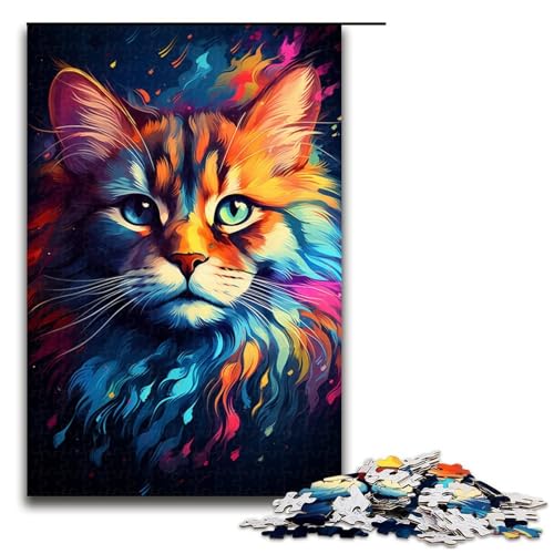Puzzle für Erwachsene Bunte exotische Katze 1000 Teile Holzpuzzle für Kinder ab 12 Jahren Heimdekoration 1000 Teile (75 x 50 cm) von ouynngjing