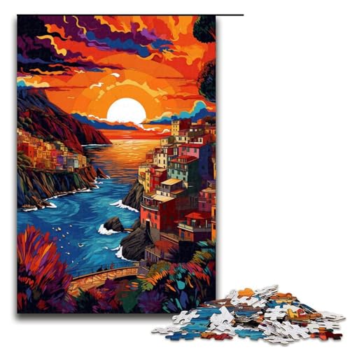 Puzzle für Erwachsene Cinque_Terre_bunt 1000-teiliges Holzpuzzle für Erwachsene und Kinder ab 12 Jahren 1000 Teile (75 x 50 cm) von ouynngjing