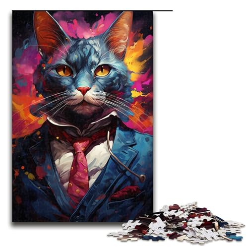 Puzzle für Erwachsene Color Cat Boss 1000-teiliges Holzpuzzle für Kinder ab 12 Jahren Lernspielzeug 1000 Teile (75 x 50 cm) von ouynngjing