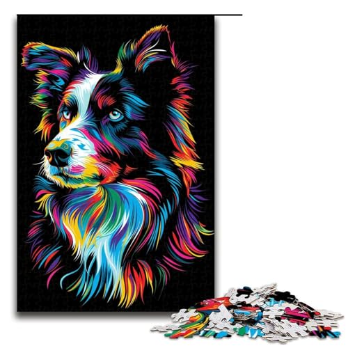Puzzle für Erwachsene DJ Neon Border Collie 1000 Teile Holzpuzzle für Erwachsene und Kinder ab 12 Jahren Lernspielzeug 1000 Teile (75 x 50 cm) von ouynngjing