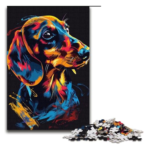 Puzzle für Erwachsene DackelHundekunst 1000teiliges Holzpuzzle für Kinder ab 12 Jahren Lernspielzeug 1000 Teile (38 x 26 cm) von ouynngjing