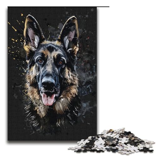 Puzzle für Erwachsene Deutscher Schäferhund DJ Neon 1000teiliges Holzpuzzle für Kinder ab 12 Jahren Lernspielzeug 1000 Teile (38 x 26 cm) von ouynngjing