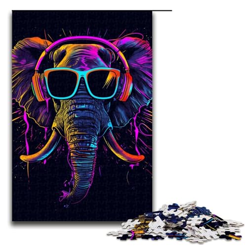 Puzzle für Erwachsene Elefant mit Kopfhörern 1000 Teile Holzpuzzle für Kinder ab 12 Jahren anspruchsvolles Spiel 1000 Teile (75 x 50 cm) von ouynngjing