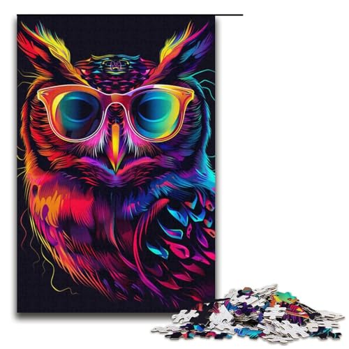 Puzzle für Erwachsene Eule mit Sonnenbrille 1000 Teile Holzpuzzle für Erwachsene und Kinder ab 12 Jahren Lernspielzeug 1000 Teile (38 x 26 cm) von ouynngjing