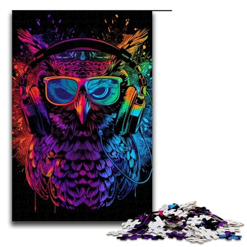 Puzzle für Erwachsene Eule mit Sonnenbrille 1000teiliges Holzpuzzle für Erwachsene und Kinder ab 12 Jahren 1000 Teile (75 x 50 cm) von ouynngjing