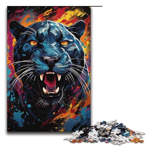 Puzzle für Erwachsene Farbfantasie Schwarzer Panther 1000-teiliges Holzpuzzle für Kinder ab 12 Jahren Lernspielzeug 1000 Teile (38 x 26 cm) von ouynngjing