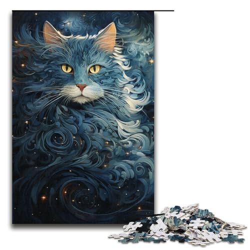 Puzzle für Erwachsene Farbige Galaxiekatze 1000-teiliges Holzpuzzle für Kinder ab 12 Jahren Lernspielzeug 1000 Teile (38 x 26 cm) von ouynngjing