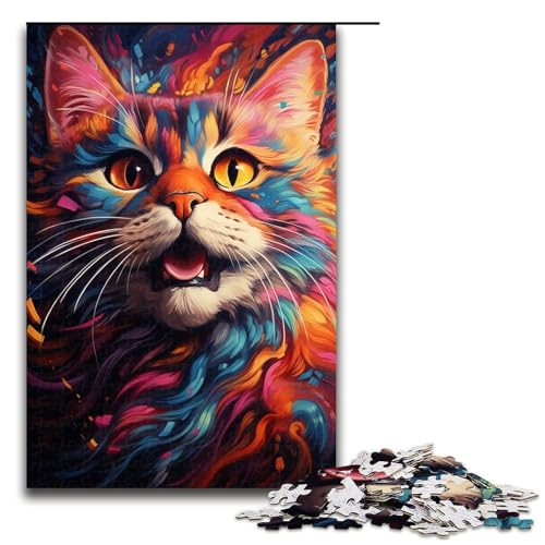Puzzle für Erwachsene Farbzeichnung Katze 1000 Teile Holzpuzzle für Kinder ab 12 Jahren Lernspielzeug 1000 Teile (75 x 50 cm) von ouynngjing