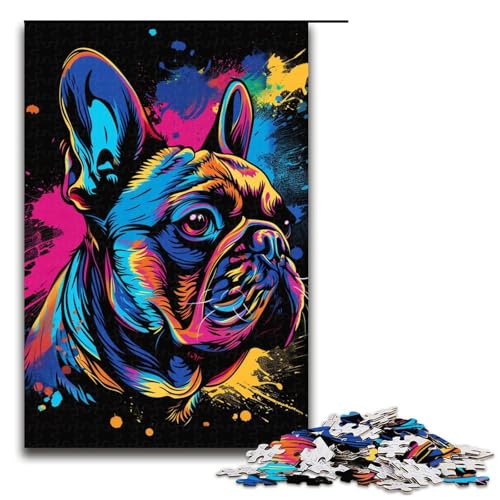 Puzzle für Erwachsene Französische Bulldogge Hundekunst 1000 Teile Holzpuzzle für Erwachsene und Kinder ab 12 Jahren Lernspielzeug 1000 Teile (75 x 50 cm) von ouynngjing