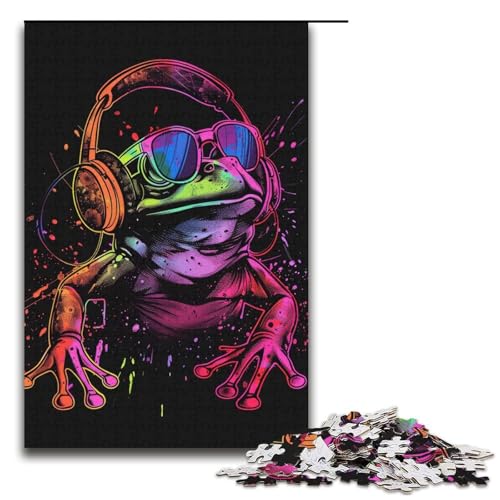 Puzzle für Erwachsene Frosch mit Kopfhörern 1000 Teile Holzpuzzle für Erwachsene und Kinder ab 12 Jahren Lernspielzeug 1000 Teile (38 x 26 cm) von ouynngjing