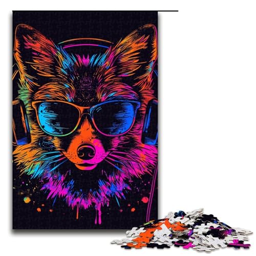 Puzzle für Erwachsene Fuchs mit Sonnenbrille 1000teiliges Holzpuzzle für Erwachsene und Kinder ab 12 Jahren 1000 Teile (75 x 50 cm) von ouynngjing