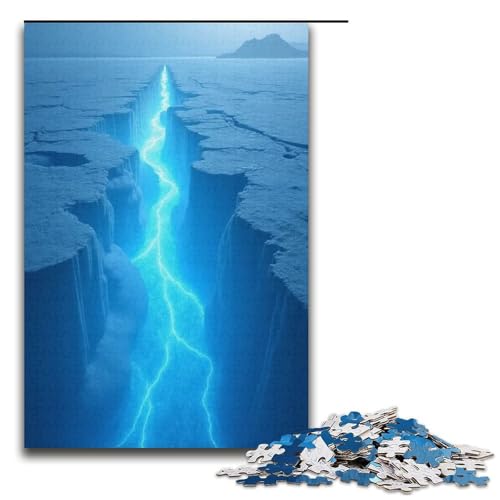 Puzzle für Erwachsene Gletscherrisse leuchten mit blauem Licht 1000-teiliges Holzpuzzle für Kinder ab 12 Jahren Lernspielzeug 1000 Teile (38 x 26 cm) von ouynngjing